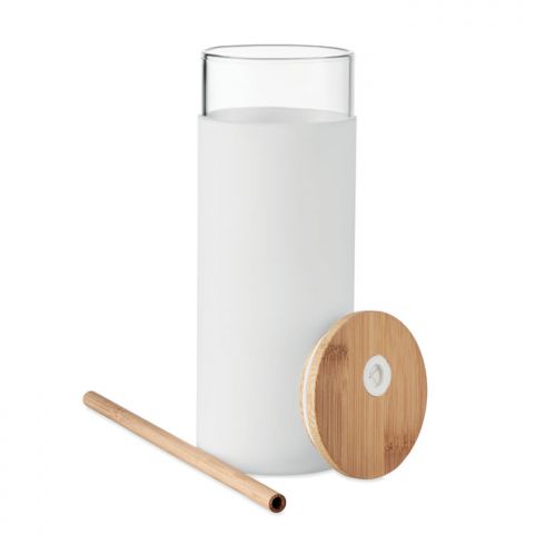 Copo de vidro com tampa em bambu 450ml