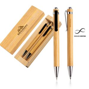 Conjunto caneta e lápis feito de bambu