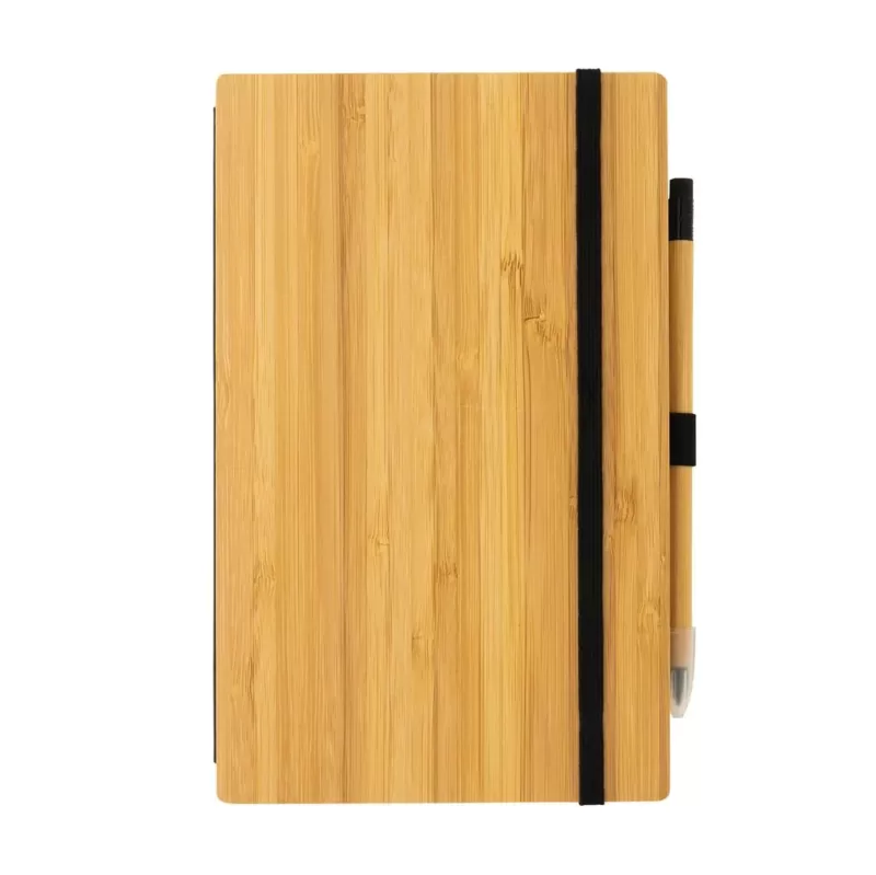 Conjunto de caderno de bambu e lápis infinito
