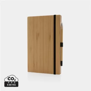 Conjunto de caderno de bambu e lápis infinito