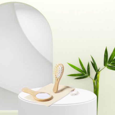 Set de espelho e escova em bambu natural