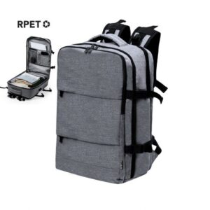 Mochila em RPET com bolsa para portátil e compartimento para sapatos